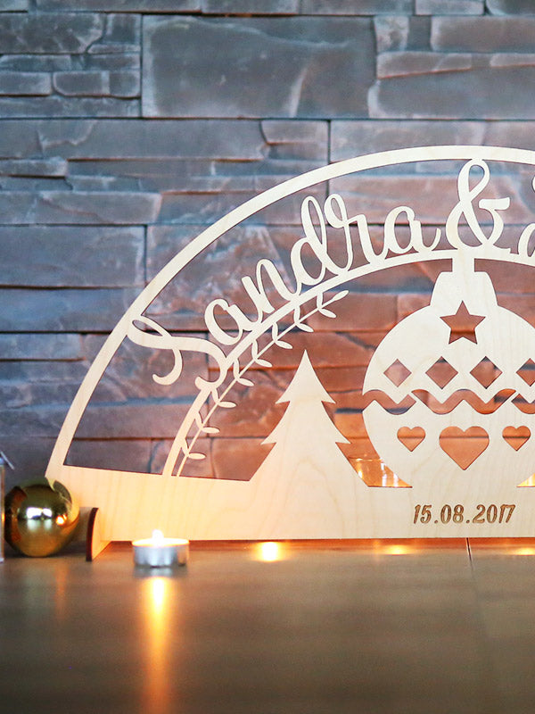 Christbaumkugel Schwibbogen mit Wunschnamen & Datum