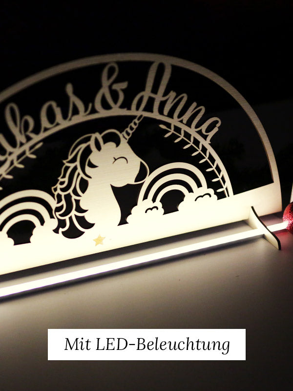 Einhorn Schwibbogen mit Wunschtext