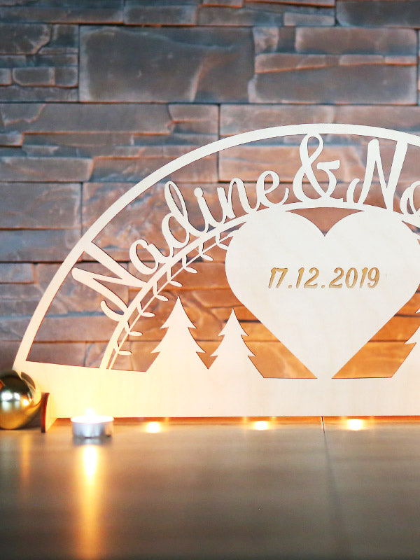 Herz Schwibbogen mit Wunschnamen & Datum