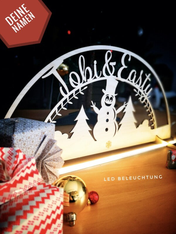 Schneemann Schwibbogen mit Wunschnamen