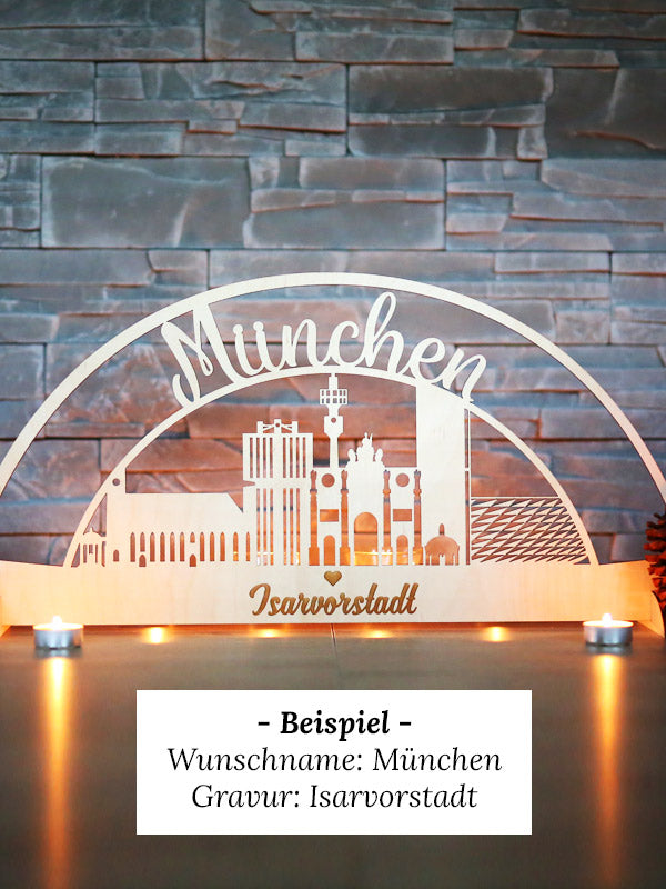 München Schwibbogen mit Wunschnamen & Stadtteilen