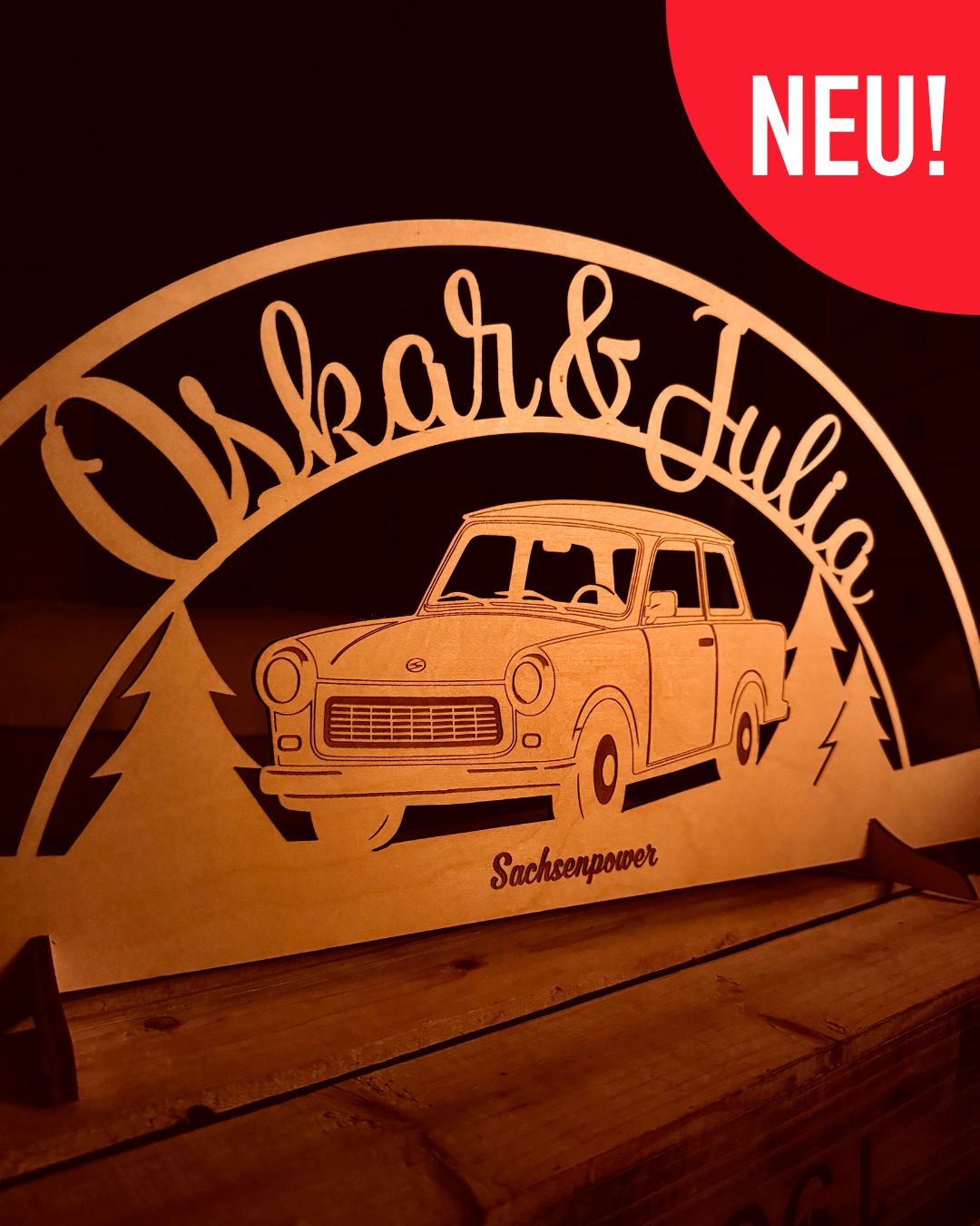 Trabant Schwibbogen mit Wunschnamen